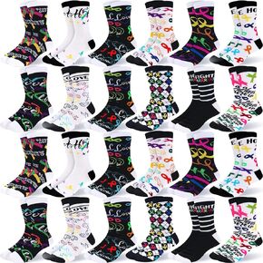 Geyoga 24 Pairs Cancer Awareness Socks Gifts Crew Sport Socks Motivational Gift Bulk for Breast Cancer Survivors Patients