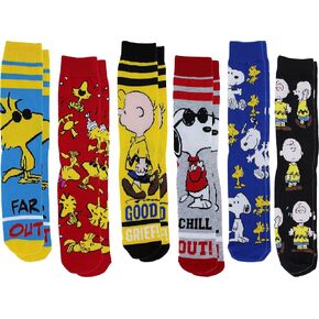 Hyp Peanuts Charlie Brown Men's Casual Crew Socks, 6-Pack, Size 8-12