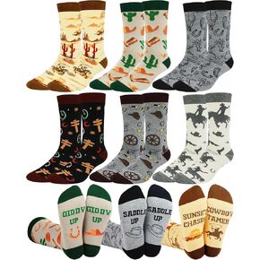 6 Pairs Men Western Crew Socks Horse Cowboy Boot Socks Casual Novelty Fun Gifts for Men