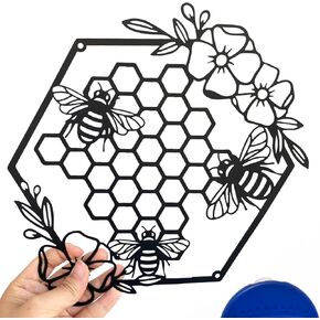 Yuzhuo Metal Bee Wall Art Farmhouse Honey Bees و Hives with Flowers Metal Gall Decor