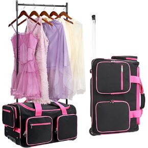 Dance Bag with Garment Rack, 23’’ Dance Costumes Duffle Bag with Wheels for Girls Rolling Garment Bag for Travel (Black)
