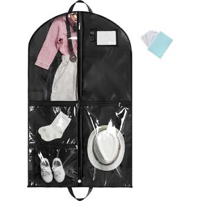 Garment Bag for Hanging Clothes, 40"Waterproof Dance Costume, Gusseted Kids Garment Bag with Zippered Pockets for Dance Costume Competition, Travel, Beauty Pageants, Black