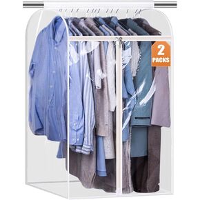 KEETDY 35" Hanging Garment Bags for Closet Storage Large Clear Garment Bags for Hanging Clothes Garment Rack Cover Coat Protector for Suit, Wardrobe, Bottom Enclosed, 2 Packs