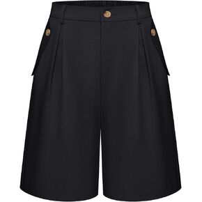 Belle Poque Women Bermuda Shorts High Waisted Wide Leg Shorts Dressy Casual Shorts with Pockets