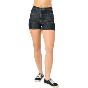 Judy Blue Women's High-Rise Tummy Control Washed Black Denim Shorts