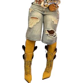 Letsvdo Womens فضفاضة شورت الدنيم عالية الخصر على مستقيم الساق على نطاق واسع من الساقين y2k عارضة شورت شروط جان in Kuwait