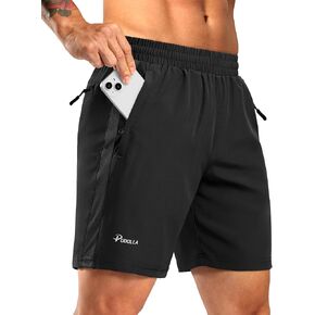 Pudolla Men's Running Athletic Shorts with 3 Zipper Pockets 5"/7" Gym Workout Shorts Lightweight Quick Dry for Hiking Casual