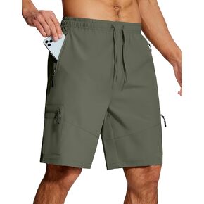 Mens Hiking Cargo Shorts 9 Inch with Zipper Pockets Quick Dry Stretch Lightweight Drawstring for Outdoor Fishing