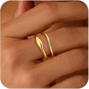 حلقات الذهب للنساء ، مجموعة حلقة لذيذ لطيف 14K حلقات مطلية الذهب حلقات رنين بسيطة أزياء الأزياء للنساء لا تشوه المجوهرات حجم 6-10