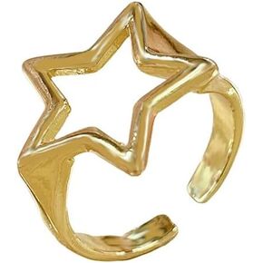 Y2K Hollow Star Open Band Statement Ring Punk Aesthetic for Women Men Stainless Steel Chunky Gothic Grunge Adjustable Stackable Finger Knuckle Rings Vintage Minimalist Silver Comfort Fit Jewelry