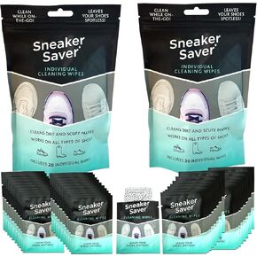 40 Premium Quick On The Go Shoe Cleaning Wipes Dual Textured Individually Wrapped Sneaker Cleaner Wipes Remove Dirt & Stains from Leather Tennis Rubber Canvas Shoes Boots Travel TSA Approved