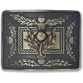 Scottish Thistle Crest Kilt Belt Buckle - Elegant Brass Design