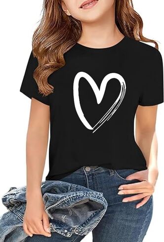 Girls Short Sleeve T Shirts Kids Summer Tops Crewneck Basic Graphic Tees 5-14 Years in Saudi Arabia