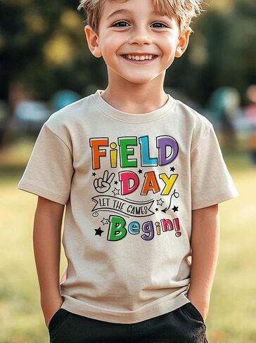 Kids Toddler Boys Girls Field Day T-Shirt Kindergarten Student Funny Short Sleeve Cotton Tee Tops in Kuwait