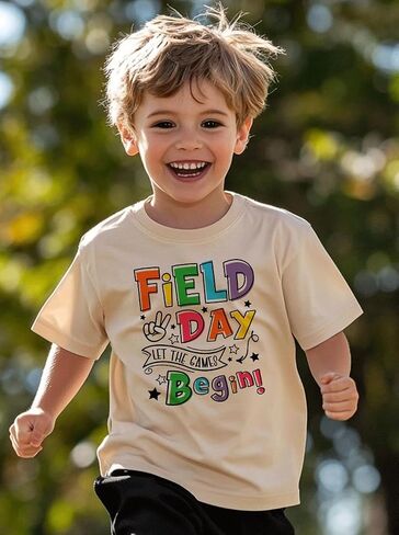 Kids Toddler Boys Girls Field Day T-Shirt Kindergarten Student Funny Short Sleeve Cotton Tee Tops in Kuwait