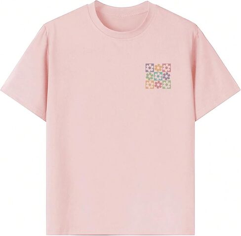 Girl's Floral Graphic Print Cute T Shirts Crew Neck Short Sleeve Clothes Loose Summer Cute Tops for Girls in Saudi Arabia
