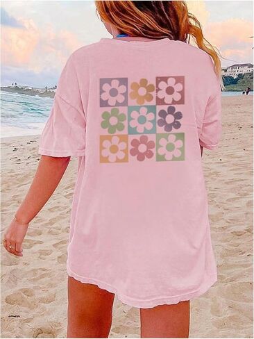 Girl's Floral Graphic Print Cute T Shirts Crew Neck Short Sleeve Clothes Loose Summer Cute Tops for Girls in Saudi Arabia