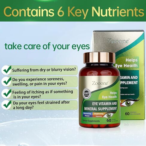 zooone- 60pcs Lutein Eye Vitamins Supplement Nutritional Supplement for Macular Health & Dry Eye Support, Contains Lutein, Zinc, Vitamins C/E & Zeaxanthin in Kuwait