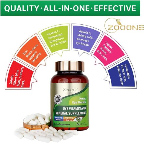 zooone- 60pcs Lutein Eye Vitamins Supplement Nutritional Supplement for Macular Health & Dry Eye Support, Contains Lutein, Zinc, Vitamins C/E & Zeaxanthin in Kuwait