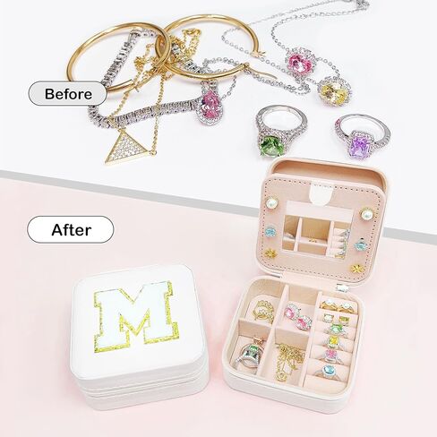 صندوق مجوهرات أولي مخصص من BLUTETE صناديق مجوهرات بيضاء للسفر - حامل خاتم وحامل أقراط منظم مجوهرات هدايا للفتيات المراهقات - وردي L in Kuwait