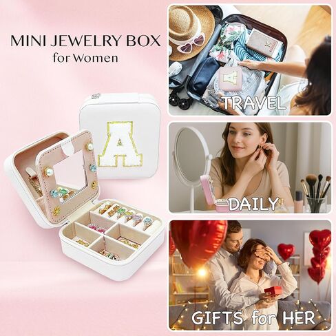 صندوق مجوهرات أولي مخصص من BLUTETE صناديق مجوهرات بيضاء للسفر - حامل خاتم وحامل أقراط منظم مجوهرات هدايا للفتيات المراهقات - وردي L in Kuwait