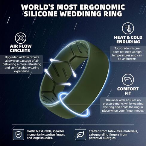 Egnaro Men's Silicone Rings 8mm Wide 2.2mm Thick Rubber Wedding Bands, 1/4/5/6/7 Multipack of Breathable Patent-Pending Design in Saudi Arabia