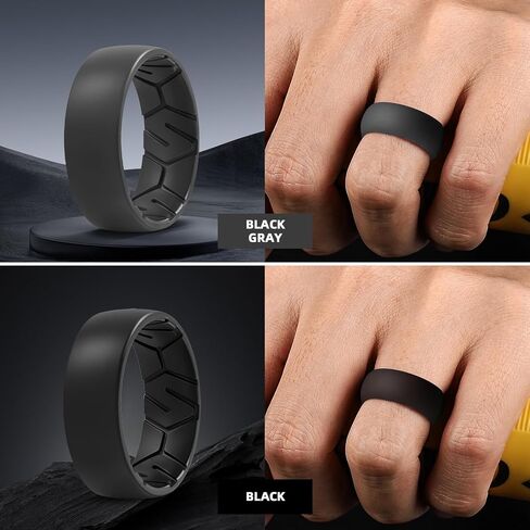 Egnaro Men's Silicone Rings 8mm Wide 2.2mm Thick Rubber Wedding Bands, 1/4/5/6/7 Multipack of Breathable Patent-Pending Design in Saudi Arabia