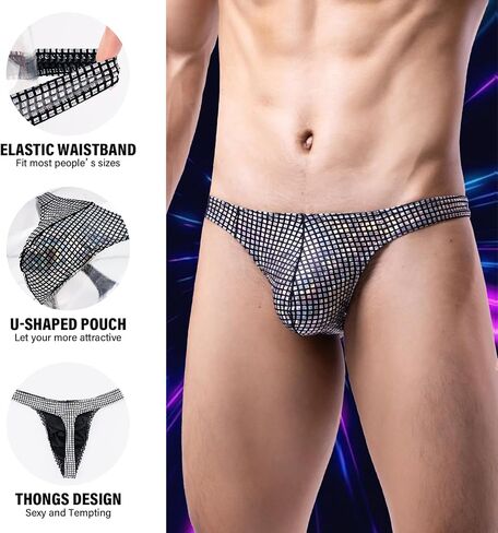 Mens Sequin Underwear Boxer Briefs Sexy Thongs Sissy Panties Nightclub Party Underpants in Saudi Arabia
