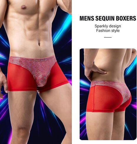 Mens Sequin Underwear Boxer Briefs Sexy Thongs Sissy Panties Nightclub Party Underpants in Saudi Arabia