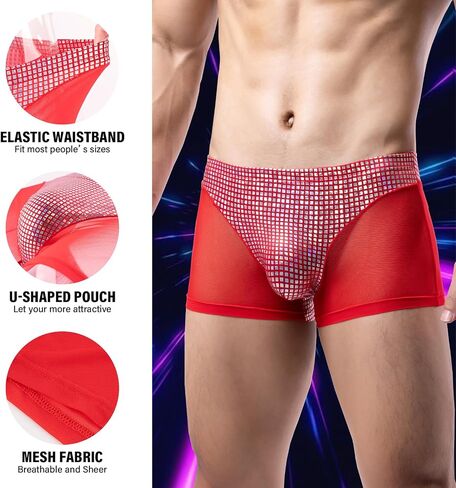 Mens Sequin Underwear Boxer Briefs Sexy Thongs Sissy Panties Nightclub Party Underpants in Saudi Arabia