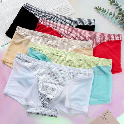 Mens Sequin Underwear Boxer Briefs Sexy Thongs Sissy Panties Nightclub Party Underpants in Saudi Arabia