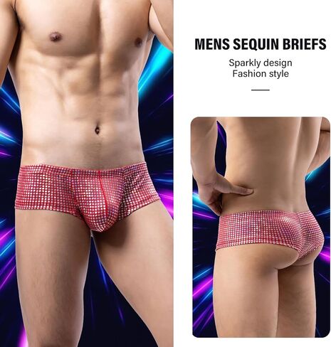 Mens Sequin Underwear Boxer Briefs Sexy Thongs Sissy Panties Nightclub Party Underpants in Saudi Arabia