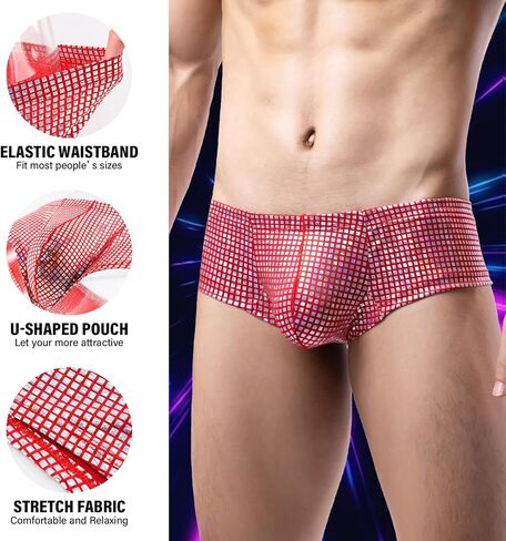 Mens Sequin Underwear Boxer Briefs Sexy Thongs Sissy Panties Nightclub Party Underpants in Saudi Arabia