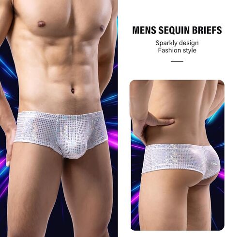Mens Sequin Underwear Boxer Briefs Sexy Thongs Sissy Panties Nightclub Party Underpants in Kuwait