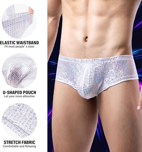 Mens Sequin Underwear Boxer Briefs Sexy Thongs Sissy Panties Nightclub Party Underpants in Kuwait