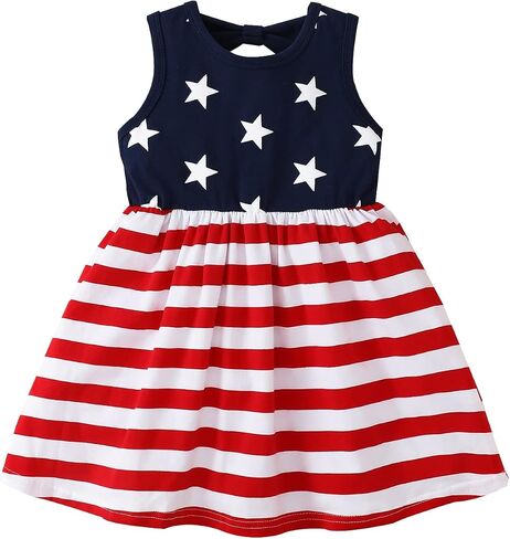 Toddler Baby Girl 4th of July Dresses Independence Day Outfit Kid American Flag Star Stripe Patriotic Dress Clothes in Saudi Arabia