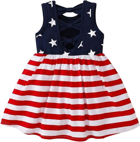Toddler Baby Girl 4th of July Dresses Independence Day Outfit Kid American Flag Star Stripe Patriotic Dress Clothes in Saudi Arabia