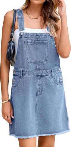 Glamaker Womens Denim Overalls Dress - Casual Summer Loose Romper Sleeveless Adjustable Straps Jumper Jean Mini Dresses 2025 in Saudi Arabia