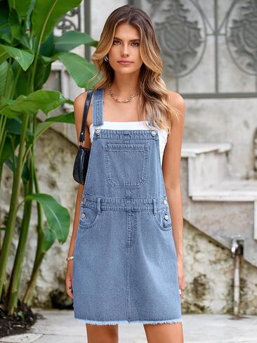 Glamaker Womens Denim Overalls Dress - Casual Summer Loose Romper Sleeveless Adjustable Straps Jumper Jean Mini Dresses 2025 in Saudi Arabia
