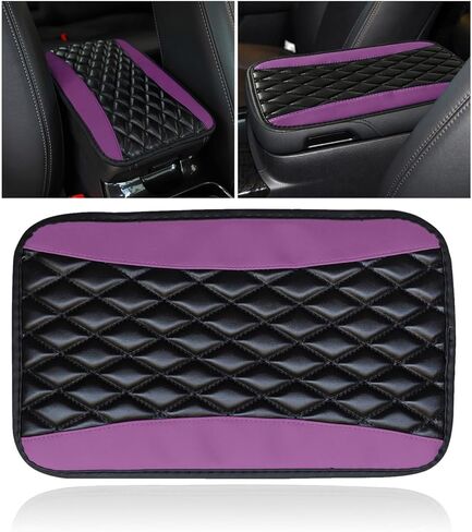 Auto Center Console Pad, Universal Waterproof Armrest Seat Box Cover, Car Interior Accessories, Leather Auto Armrest Cover Protector for Most Vehicle, SUV, Truck (Purple) in Saudi Arabia