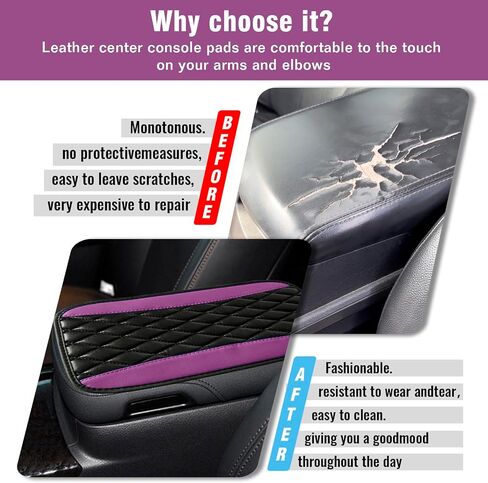 Auto Center Console Pad, Universal Waterproof Armrest Seat Box Cover, Car Interior Accessories, Leather Auto Armrest Cover Protector for Most Vehicle, SUV, Truck (Purple) in Saudi Arabia