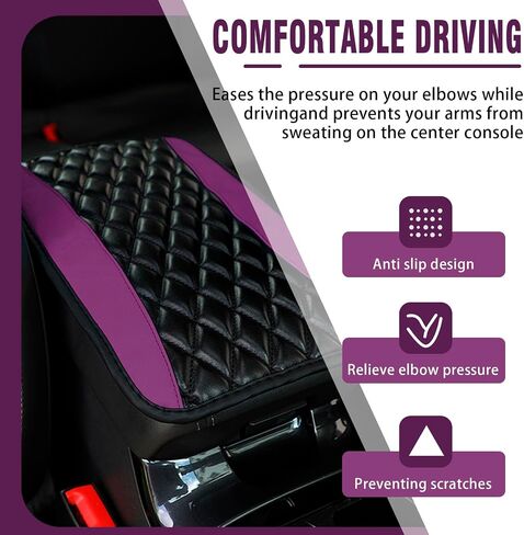 Auto Center Console Pad, Universal Waterproof Armrest Seat Box Cover, Car Interior Accessories, Leather Auto Armrest Cover Protector for Most Vehicle, SUV, Truck (Purple) in Saudi Arabia