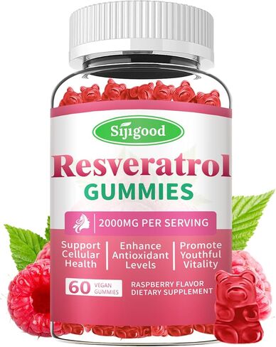 2000mg Organic Resveratrol Gummies for Women - Sugar Free Resveratrol-Nutritional-Supplements for Antioxidant Support, Cellular Health, Immunity, Brain & Energy, Raspberry Flavor, 60 Count in Kuwait