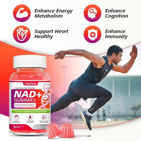 2 Pack 12 in 1 NAD+ Gummies, NAD Supplements for Women & Men, NAD+ with Nicotinamide Riboside, Resveratrol, Quercetin for Anti-Aging, Cell Regeneration, DNA Repair, Raspberry Flavor, 120Ct in Saudi Arabia