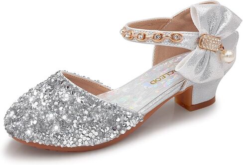 Mei MACLEOD Girls Dress Shoes Low Heel Princess Heels Sparkly with Pearl Bowknot for Wedding Party in Kuwait