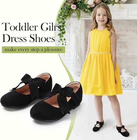 Girls Mary Jane Flats - Soft Round Toe Dress Shoes with Non-Slip Soles | Cute Bow Ballet Flats for Weddings, School, Parties (Toddler/Kids Sizes) in Kuwait