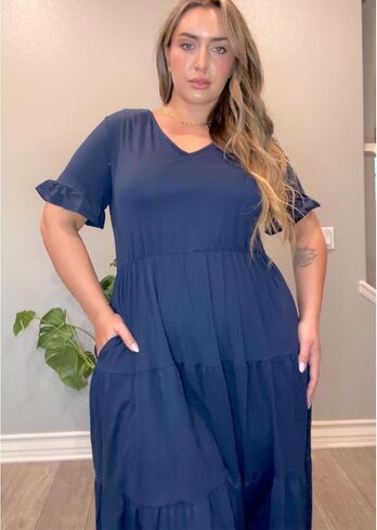 IN'VOLAND Womens Plus Size Short Sleeve Dress Summer Midi Casual Tiered V-Neck Aline Flowy Loose Dresses with Pockets in Saudi Arabia