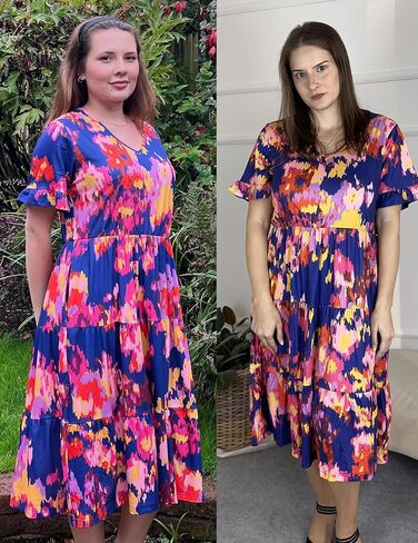 In'Voland Womens بالإضافة إلى حجم قصير فستان الأكمام الصيفية MIDI MIDI غير الرسمي فستان V-Neck Aline Flowy Lourdy مع جيوب in Saudi Arabia