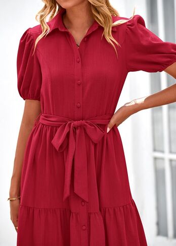 MASCOMODA Womens Summer Dresses 2025 Short Sleeve Maxi Dress Casual V Neck Button Down Tiered A Line Flowy Midi Shirt Dress in Saudi Arabia