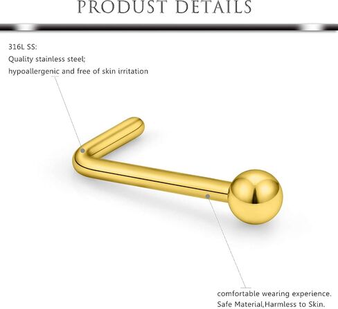 Hoeudjo الأنف ترصيع الفولاذ الجراحي Zirconia Zirconia Rings Rings Kit للنساء الرجال المسمار والعظام واللوسترل على شكل حلقات ثقب المجوهرات 20 مقياس 16 قطعة in Kuwait